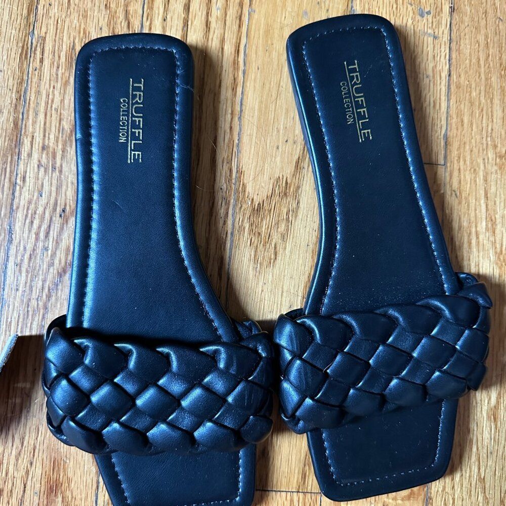 Truffle Collection Black Woven Square Toe Flat Slides size US 7 EUC